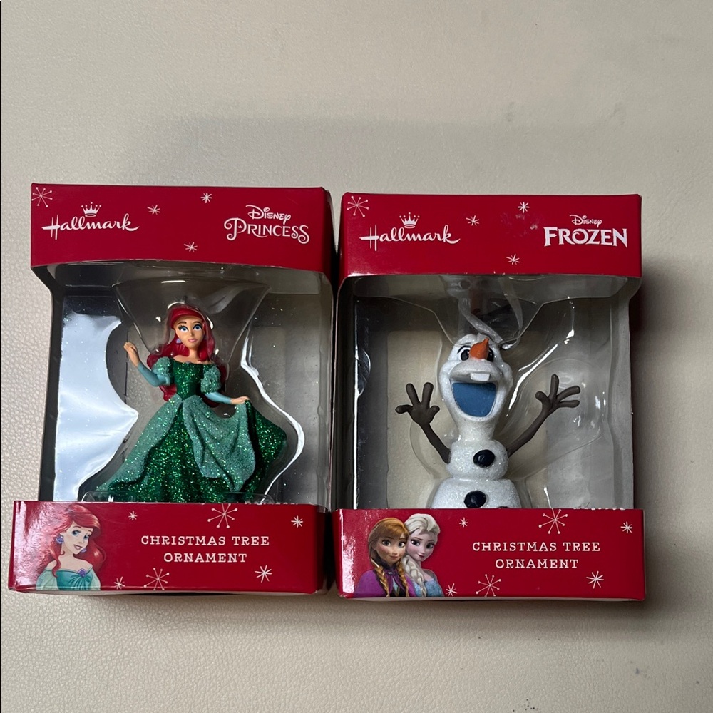 Hallmark Disney Princess and Frozen Ornaments - Green and White